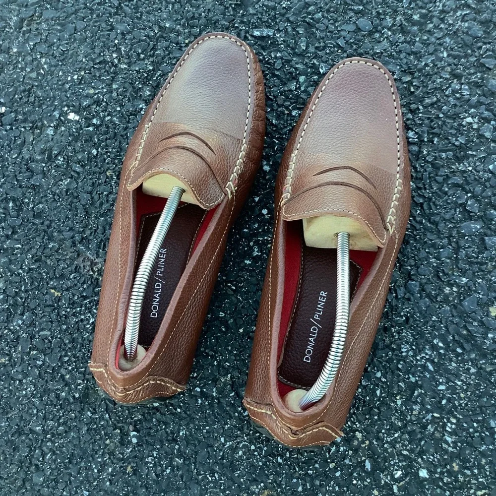 Donald Pliner Alondro Brown Pebbled Leather Driving Loafers Mens 11M Penny Moc
